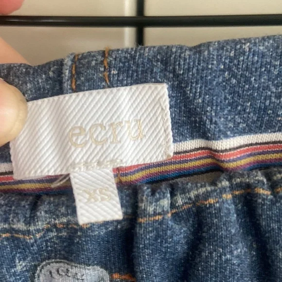 Ecru Denim-Print Wide-Leg Sweatpants - Picture 7 of 13